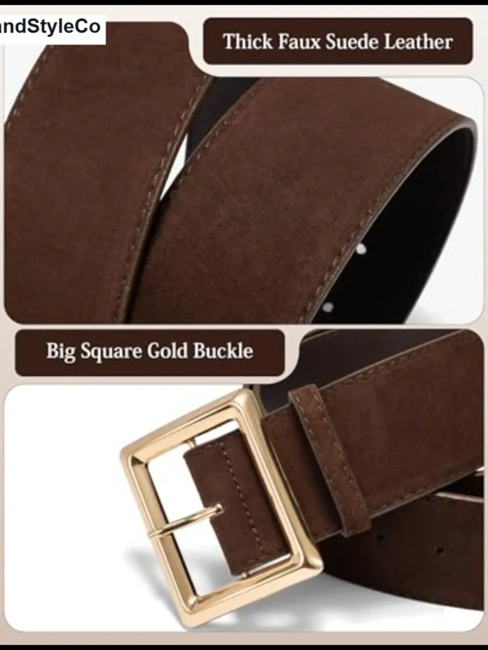 Women's Wide Chunky Faux Suede Belt with Gold Square Buckle For Dresses Skirts